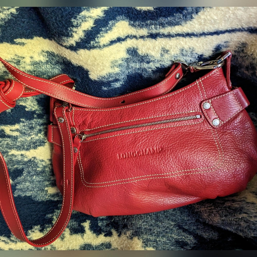 vintage Longchamp cherry red leather nwot crossbody purse